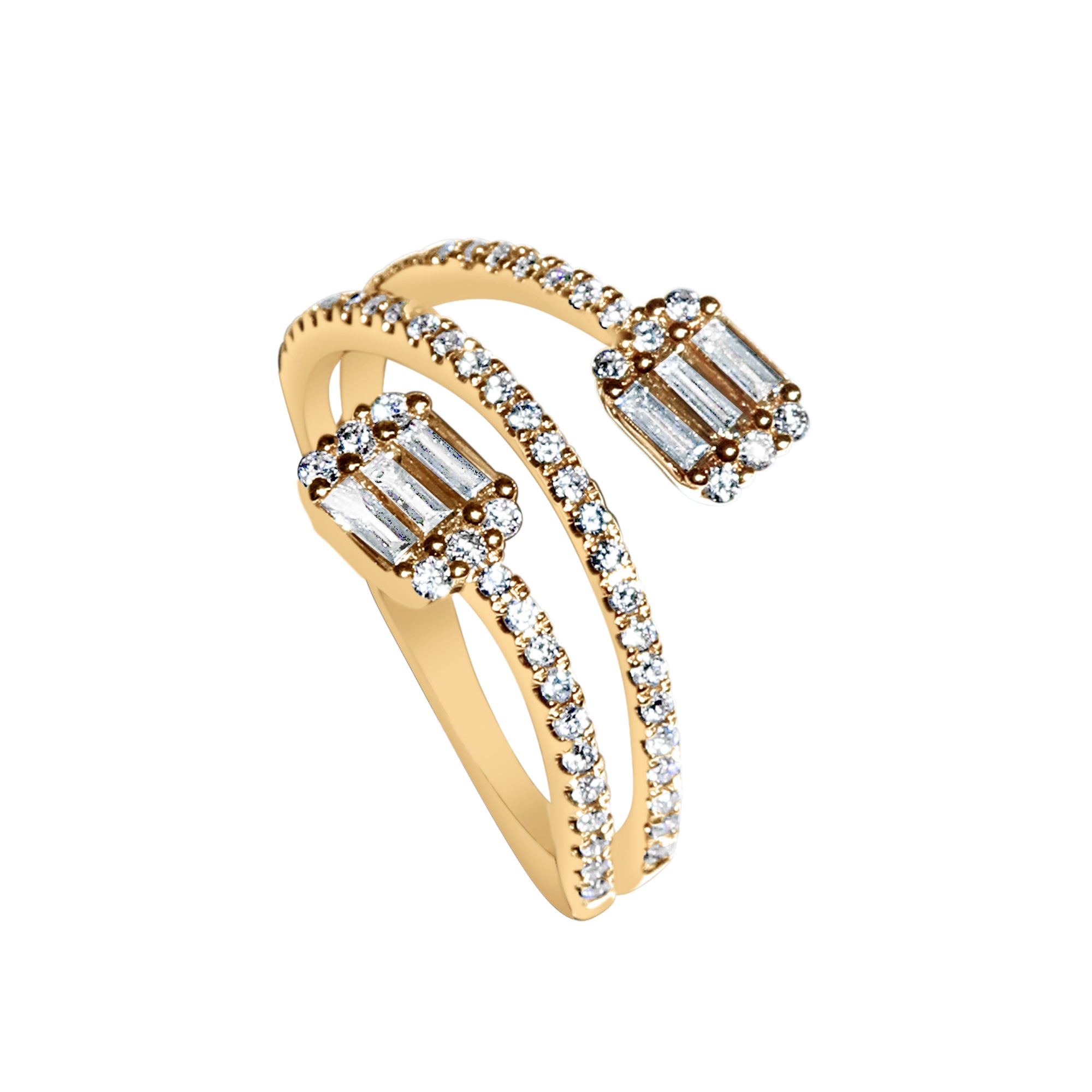 Yellow Gold Baguette & Round Diamond Wrap Ring-Diamond-Bijoux Village Fine Jewellers