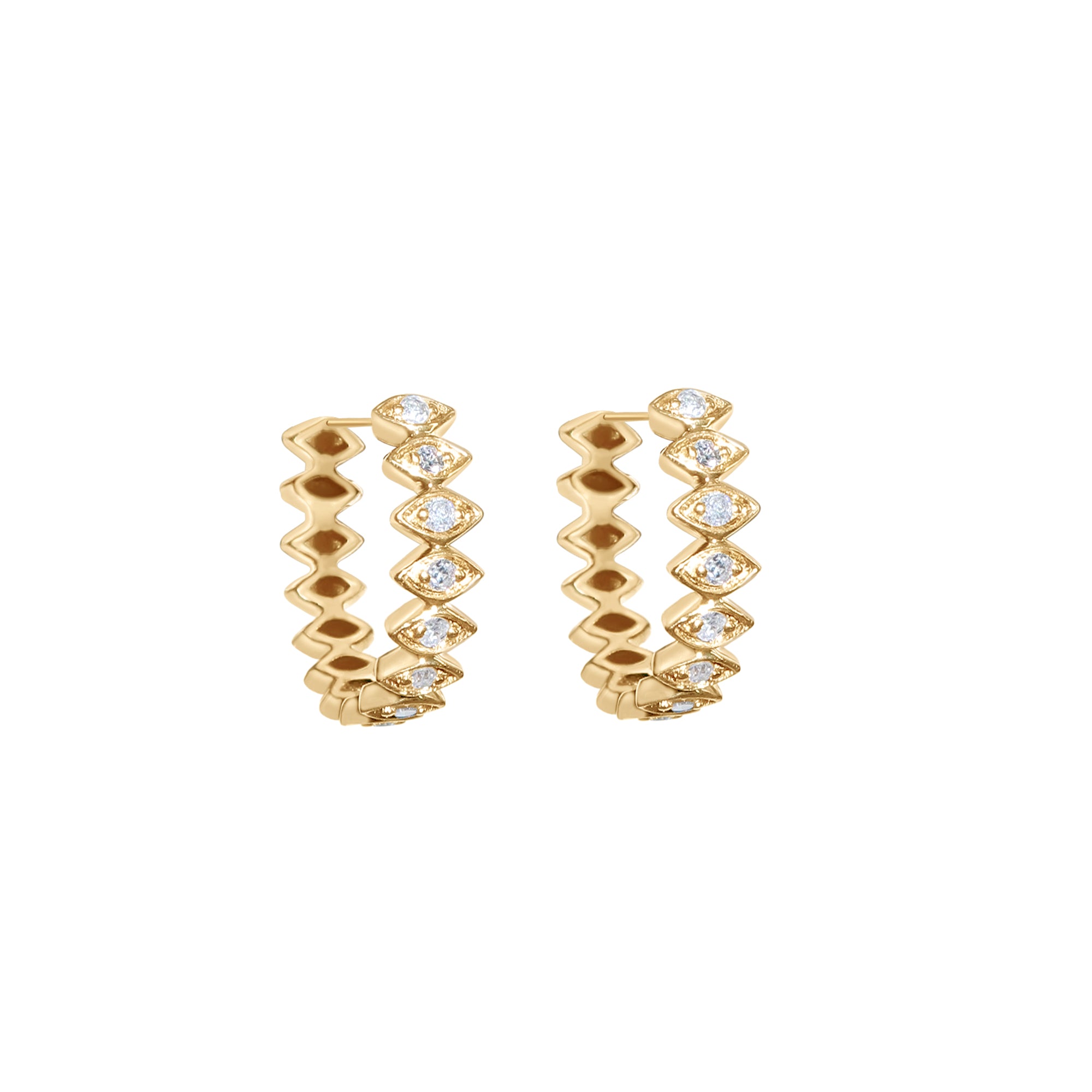 Yellow Gold Huggie Earrings with Diamonds-14 Karat-Bijoux Village Fine Jewellers