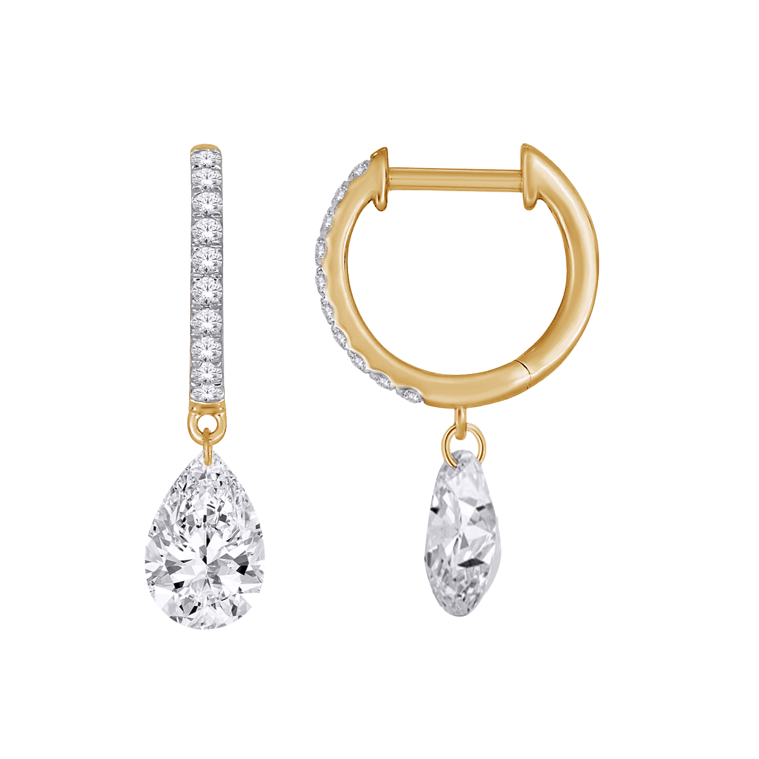 Pear-Shaped Lab-Grown Diamond Drop Hoop Earrings in Yellow Gold-Bijoux Village Fine Jewellers
