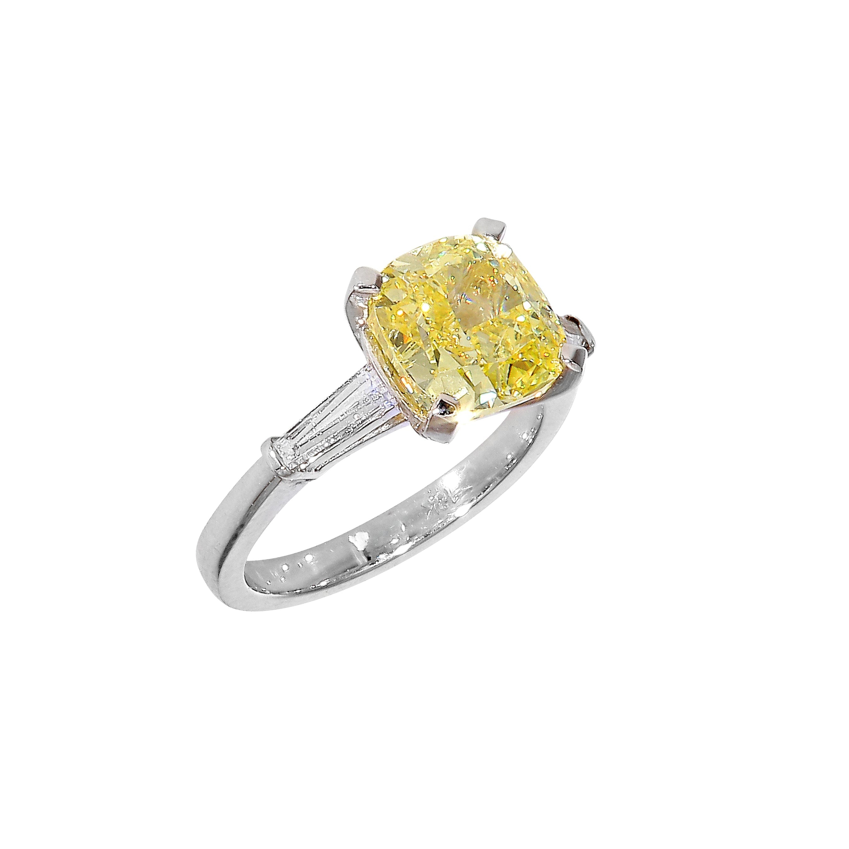 Cushion-Cut Yellow Diamond Ring – 4.34 CT-White Gold-Bijoux Village Fine Jewellers
