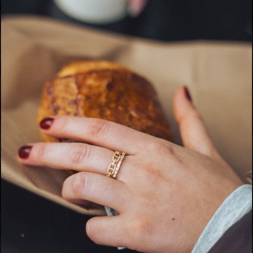 Natural Diamond Link Ring in 18K Yellow Gold-Bijoux Village Fine Jewellers