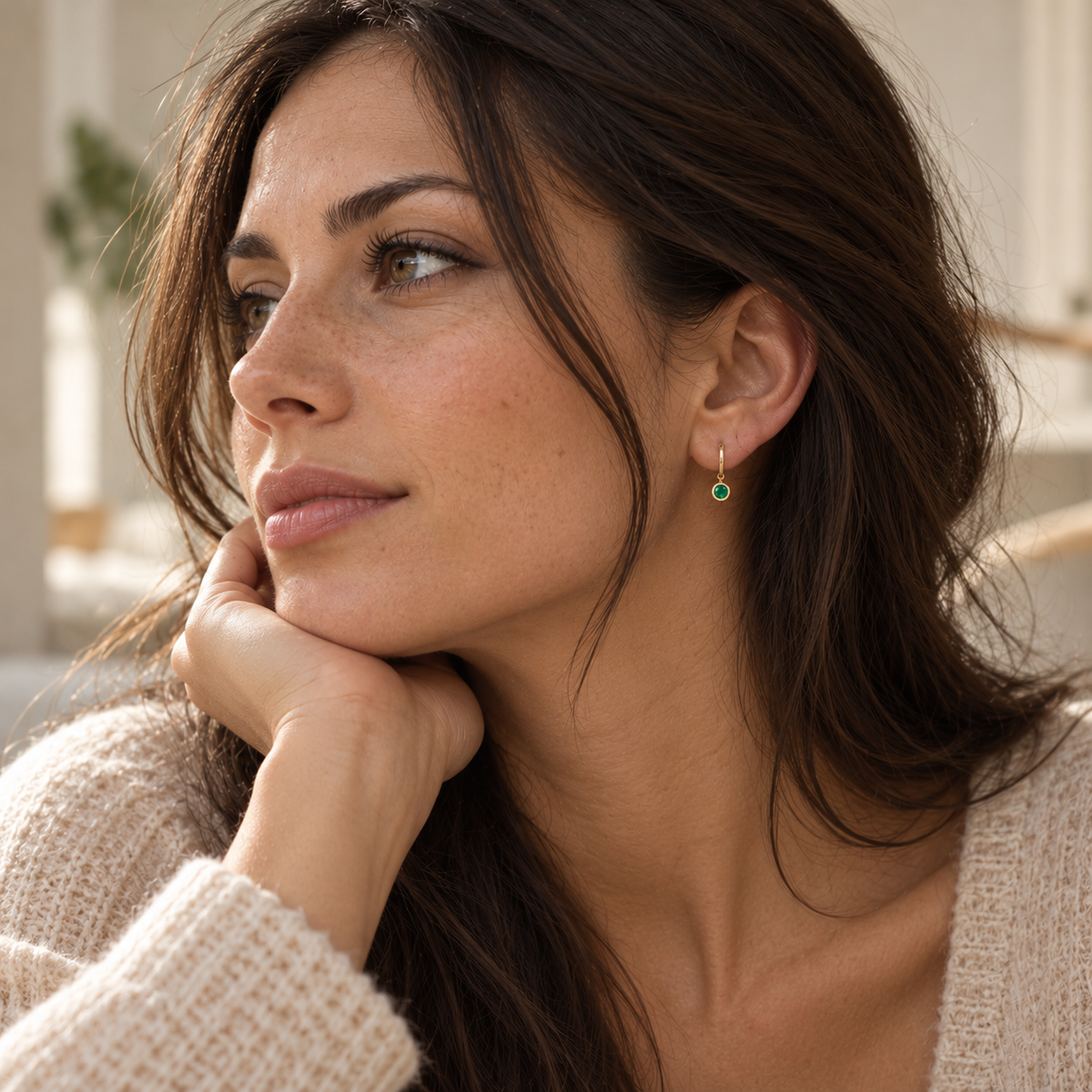 18K Yellow Gold Bezel-Set Emerald Huggie Drop Earrings-Bijoux Village Fine Jewellers