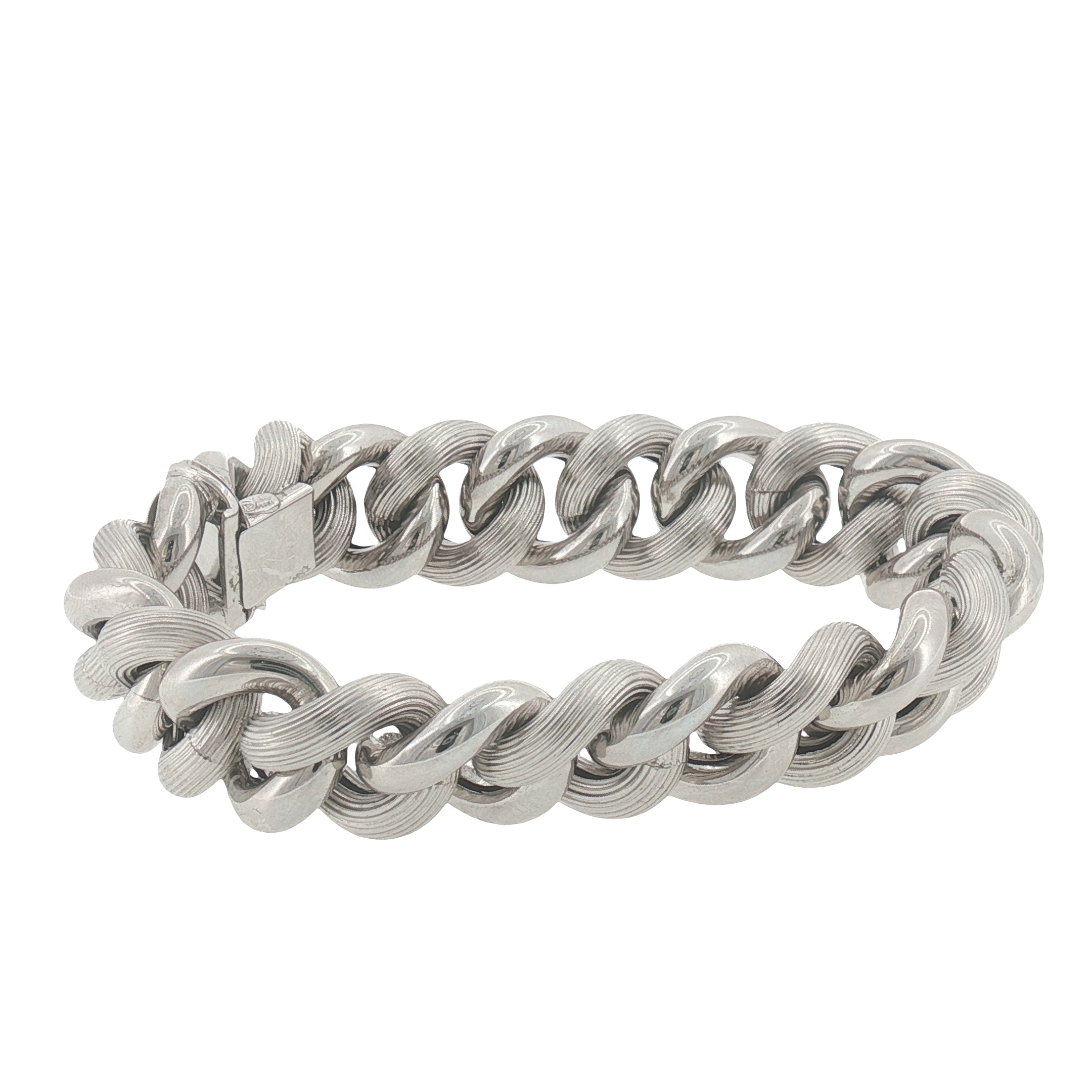 Textured White Gold Link Bracelet