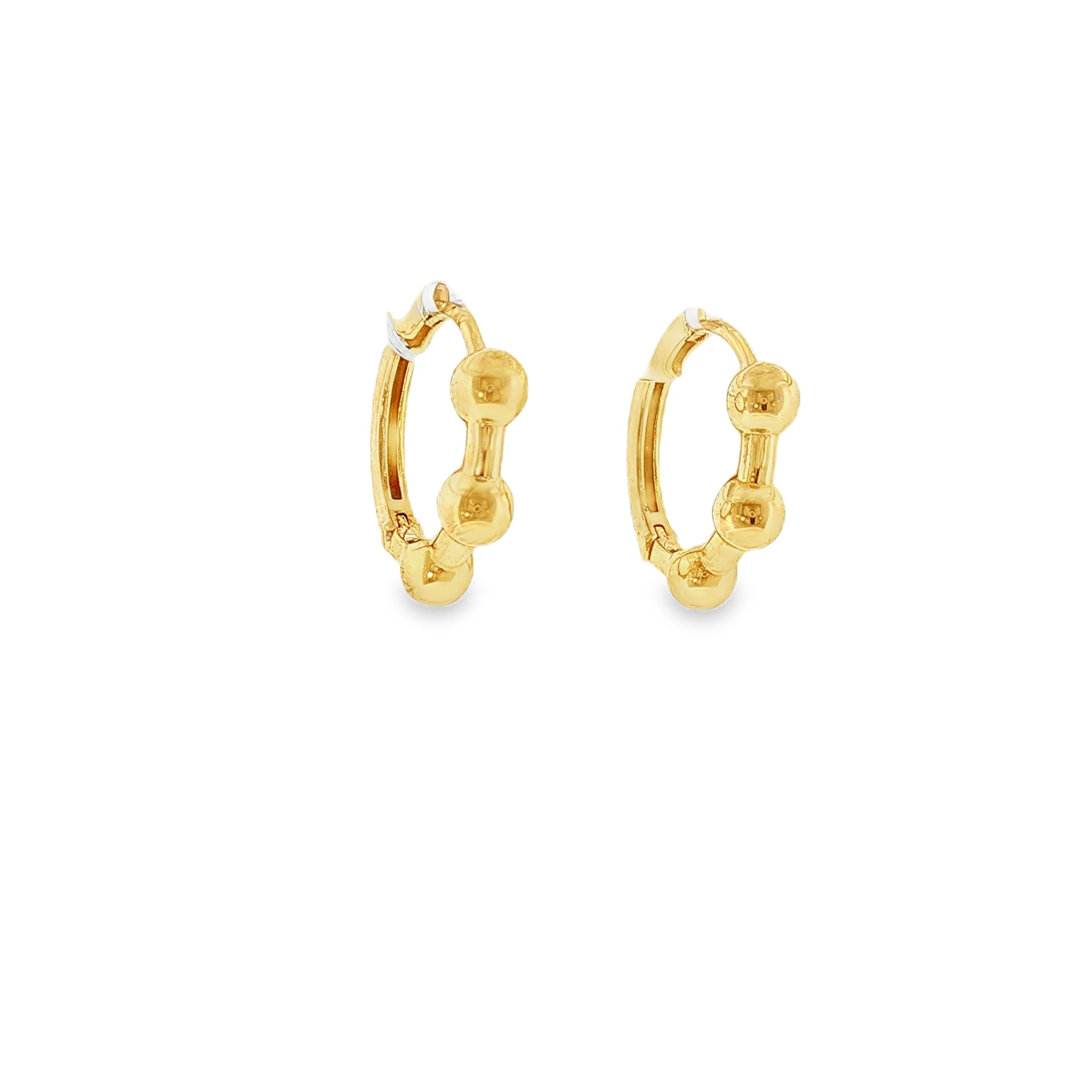 Beaded Gold Huggie Hoop Earrings-Bijoux Village Fine Jewellers