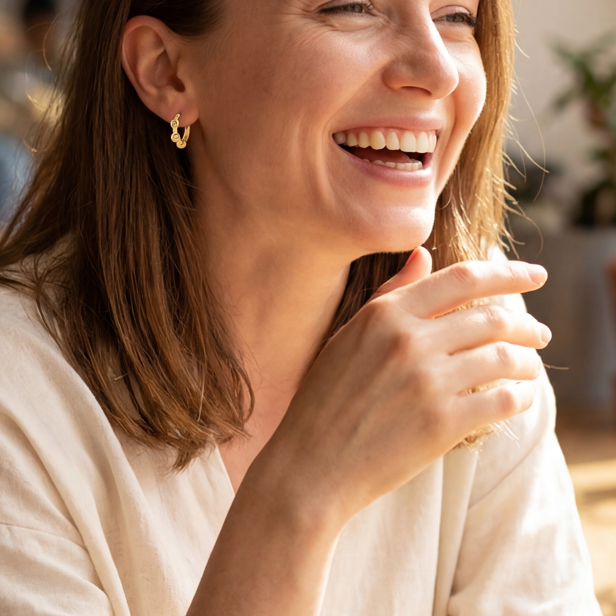Beaded Gold Huggie Hoop Earrings-Bijoux Village Fine Jewellers