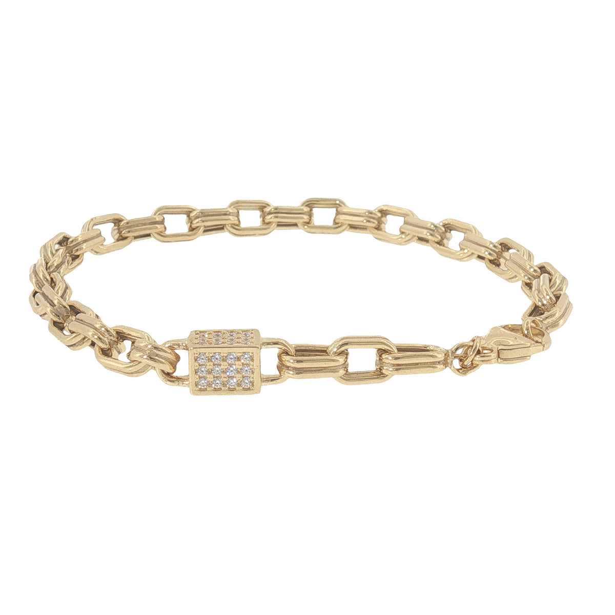 14K Yellow Gold Italian-Made Cubic Zirconia Box Link Bracelet-Bijoux Village Fine Jewellers