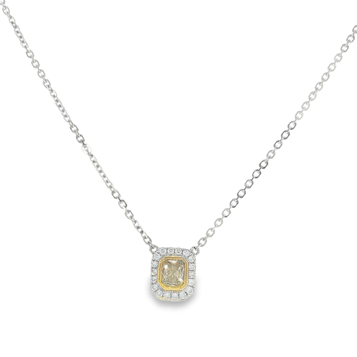 0.35 CT Fancy Yellow Radiant Cut Diamond Halo Pendant Necklace-White Gold-Bijoux Village Fine Jewellers
