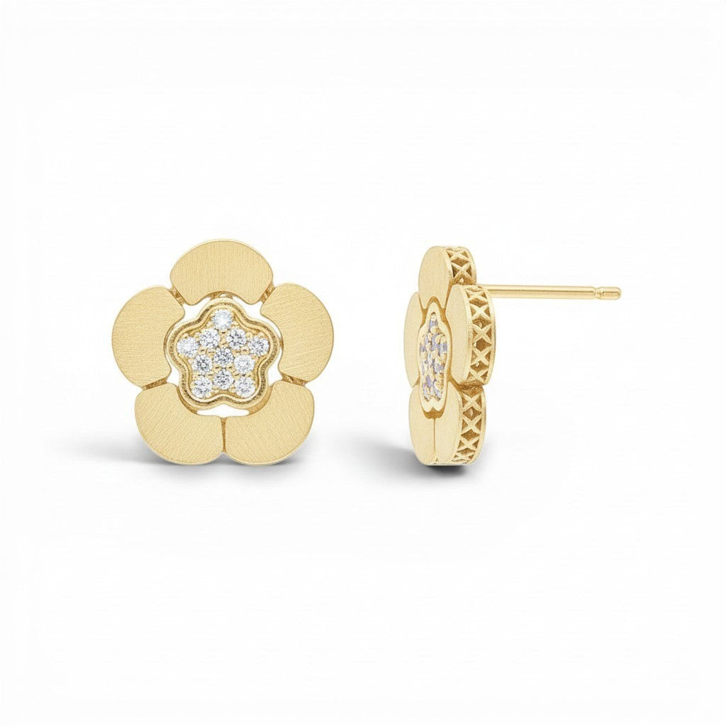 14K Yellow Gold Diamond Flower Stud Earrings – 0.21 CT-Bijoux Village Fine Jewellers