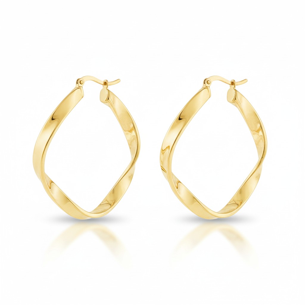 14K Yellow Gold Twisted Hoop Earrings-Bijoux Village Fine Jewellers