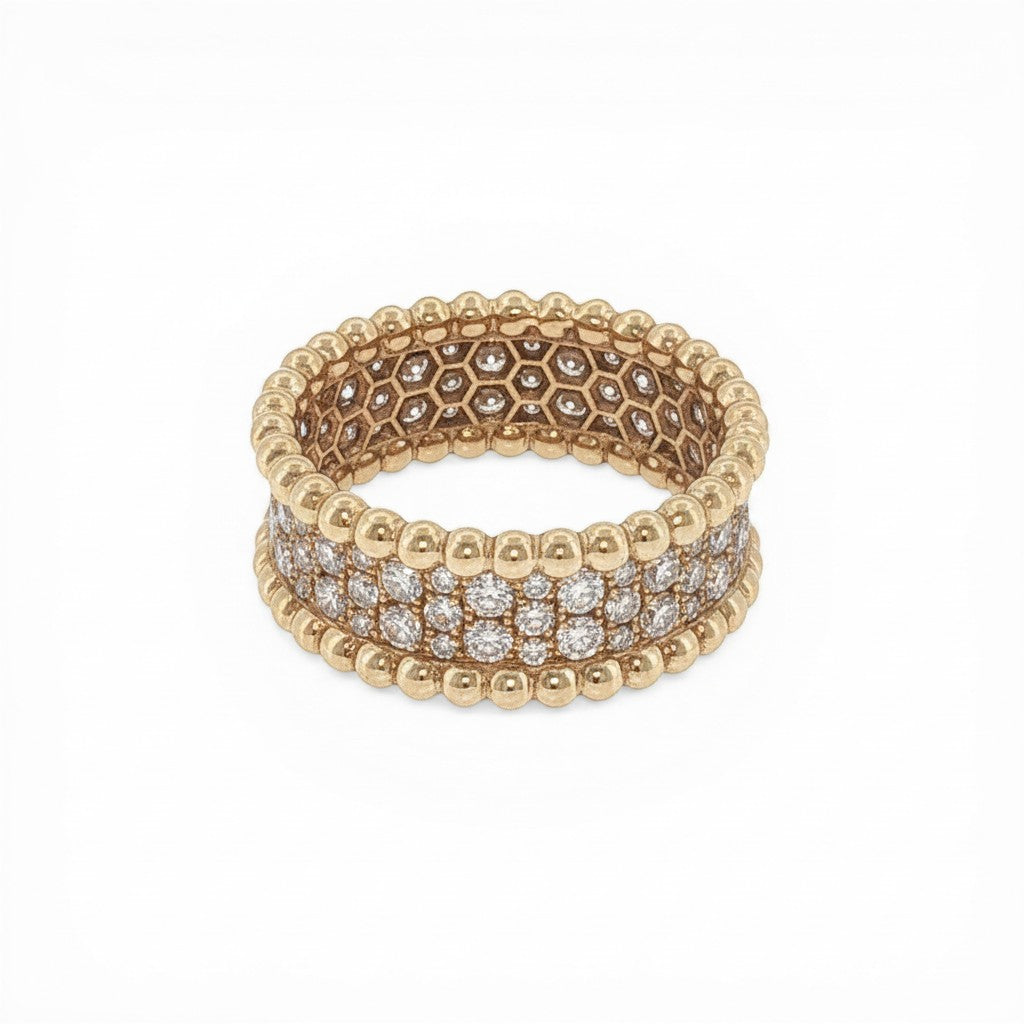 18K Yellow Gold Beaded Diamond Band-Bijoux Village Fine Jewellers