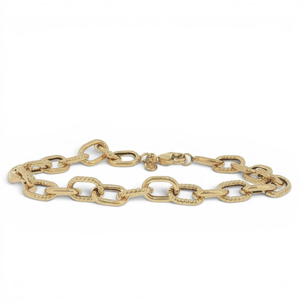 Alternating Textured Link Chain Bracelet in 14K Yellow Gold-Bijoux Village Fine Jewellers
