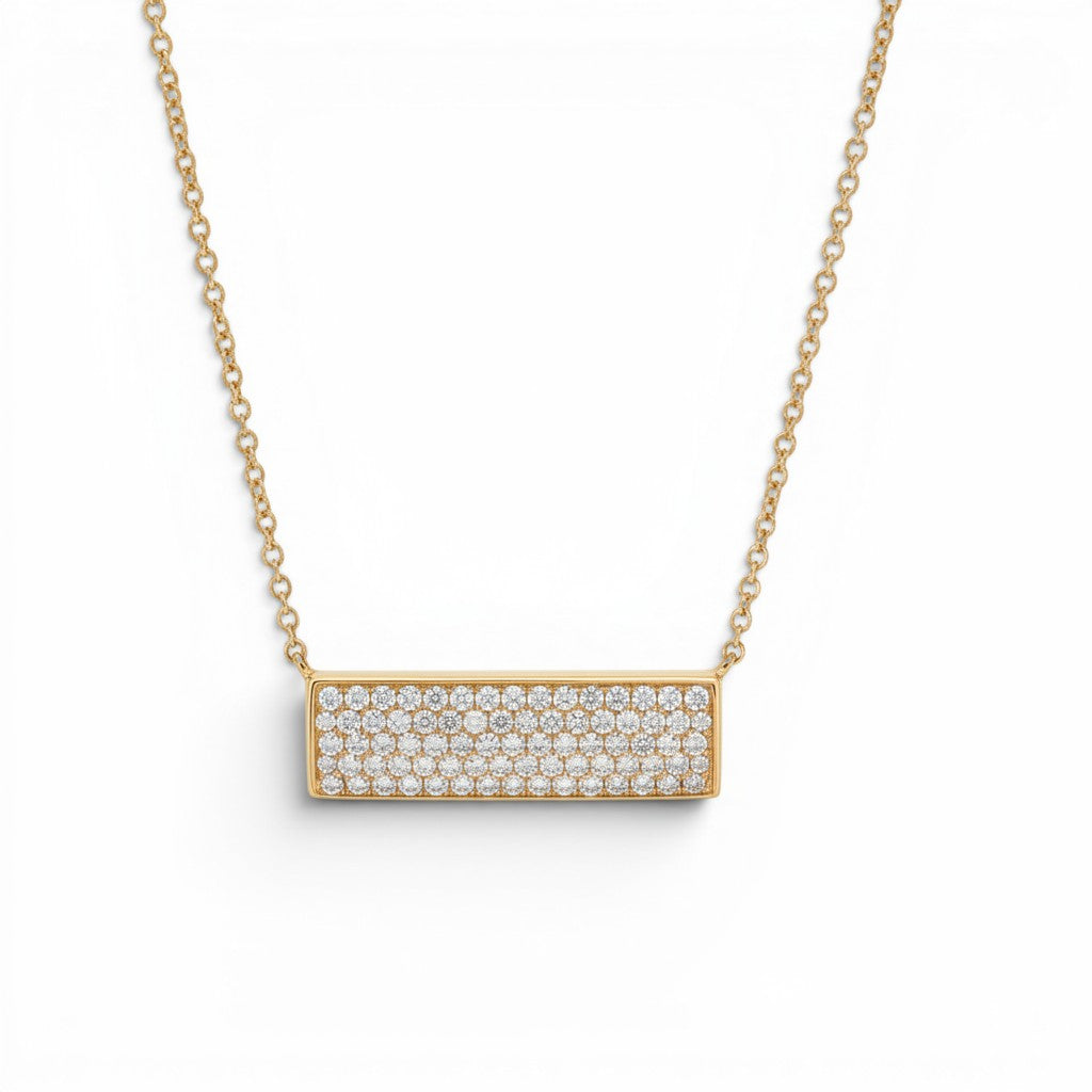 14K Yellow Gold Pavé Diamond Bar Necklace-Bijoux Village Fine Jewellers