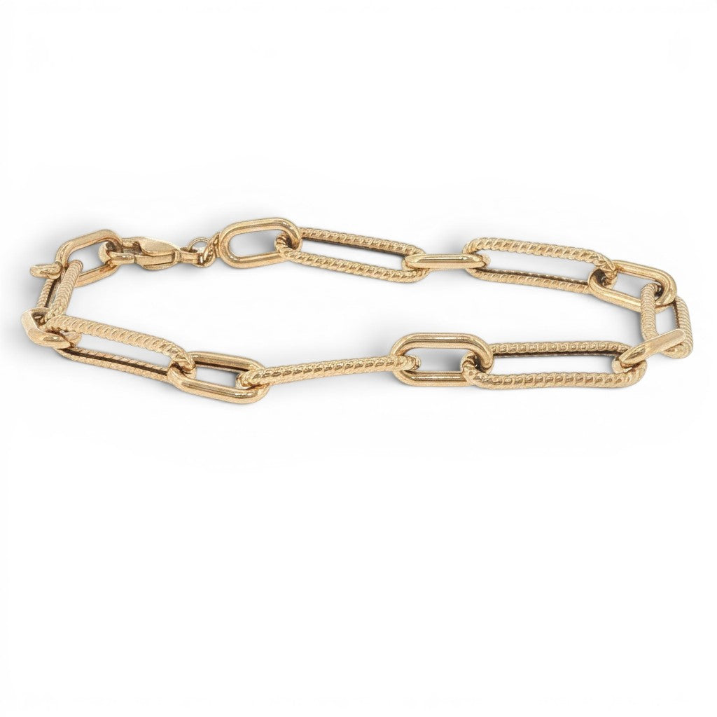 14K Yellow Gold Italian Textured Link Bracelet-Bijoux Village Fine Jewellers