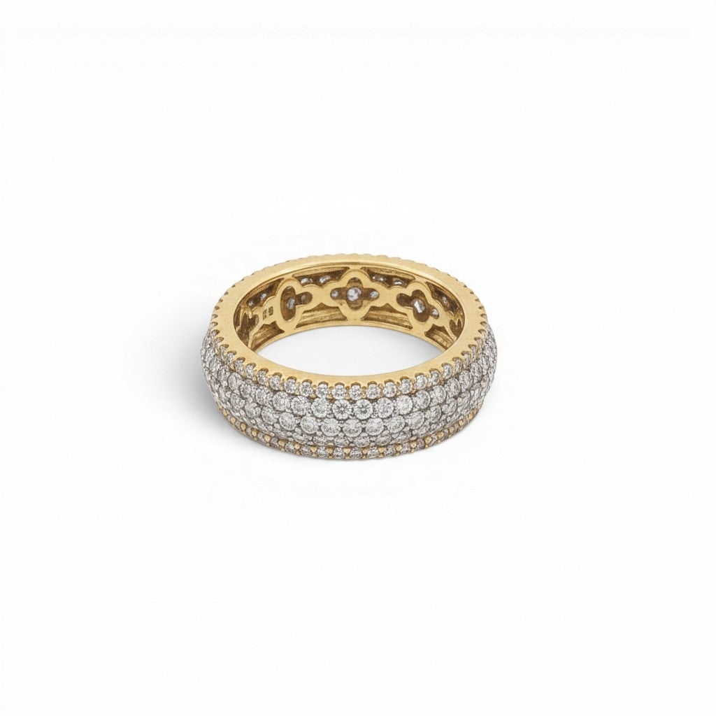 Bijoux Village Fine Jewellers 18K yellow gold domed band ring featuring 3.00 CTW multi-row pavé natural diamonds.