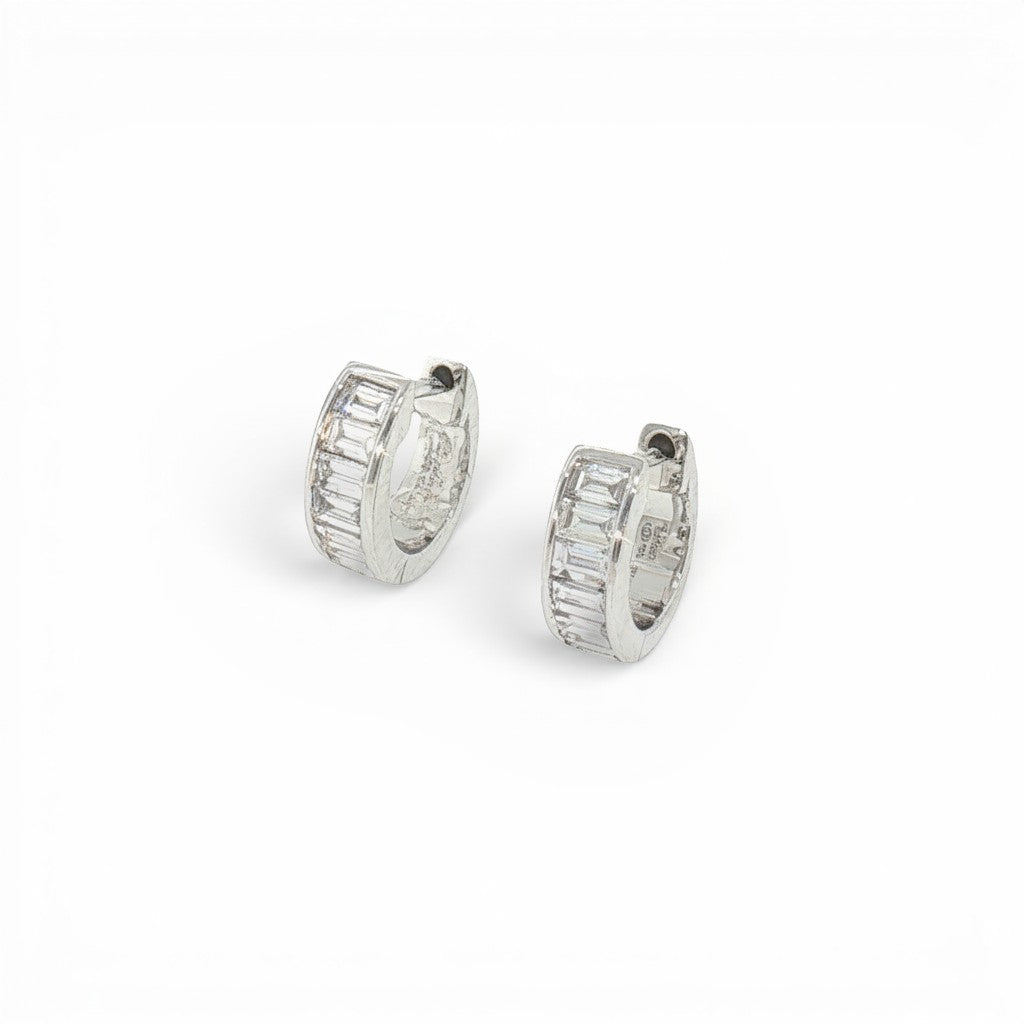 Baguette Diamond Huggie Earrings in White Gold-Bijoux Village Fine Jewellers