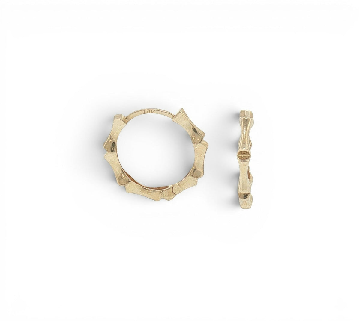 14K Yellow Gold Organic Bamboo Huggie Hoop Earrings-Bijoux Village Fine Jewellers
