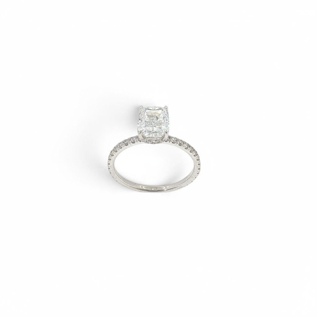 2.02 CT Cushion-Cut Diamond Under-Halo Ring in 18K White Gold-Bijoux Village Fine Jewellers