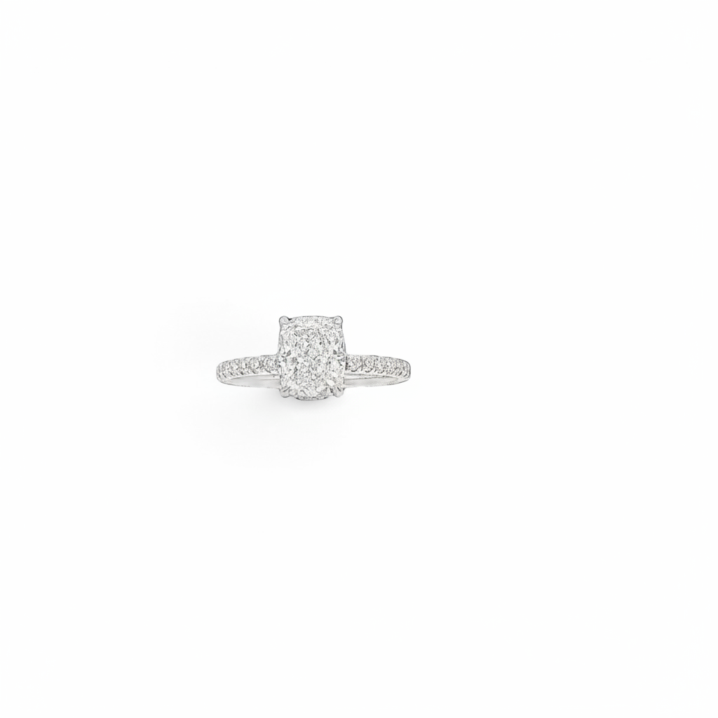 2.02 CT Cushion-Cut Diamond Under-Halo Ring in 18K White Gold-Bijoux Village Fine Jewellers
