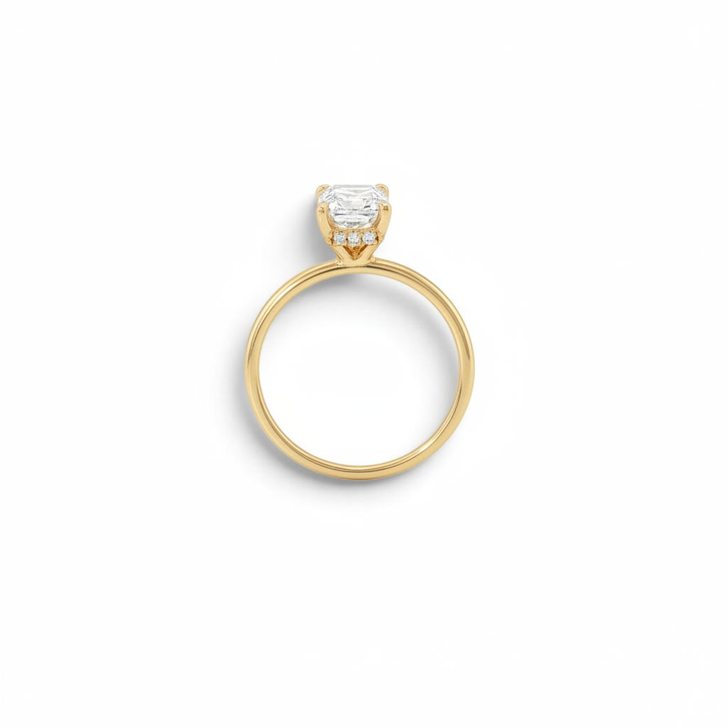 Bijoux Village Fine Jewellers 1.50 CT cushion-cut lab-grown diamond engagement ring in 18K yellow gold with under-halo