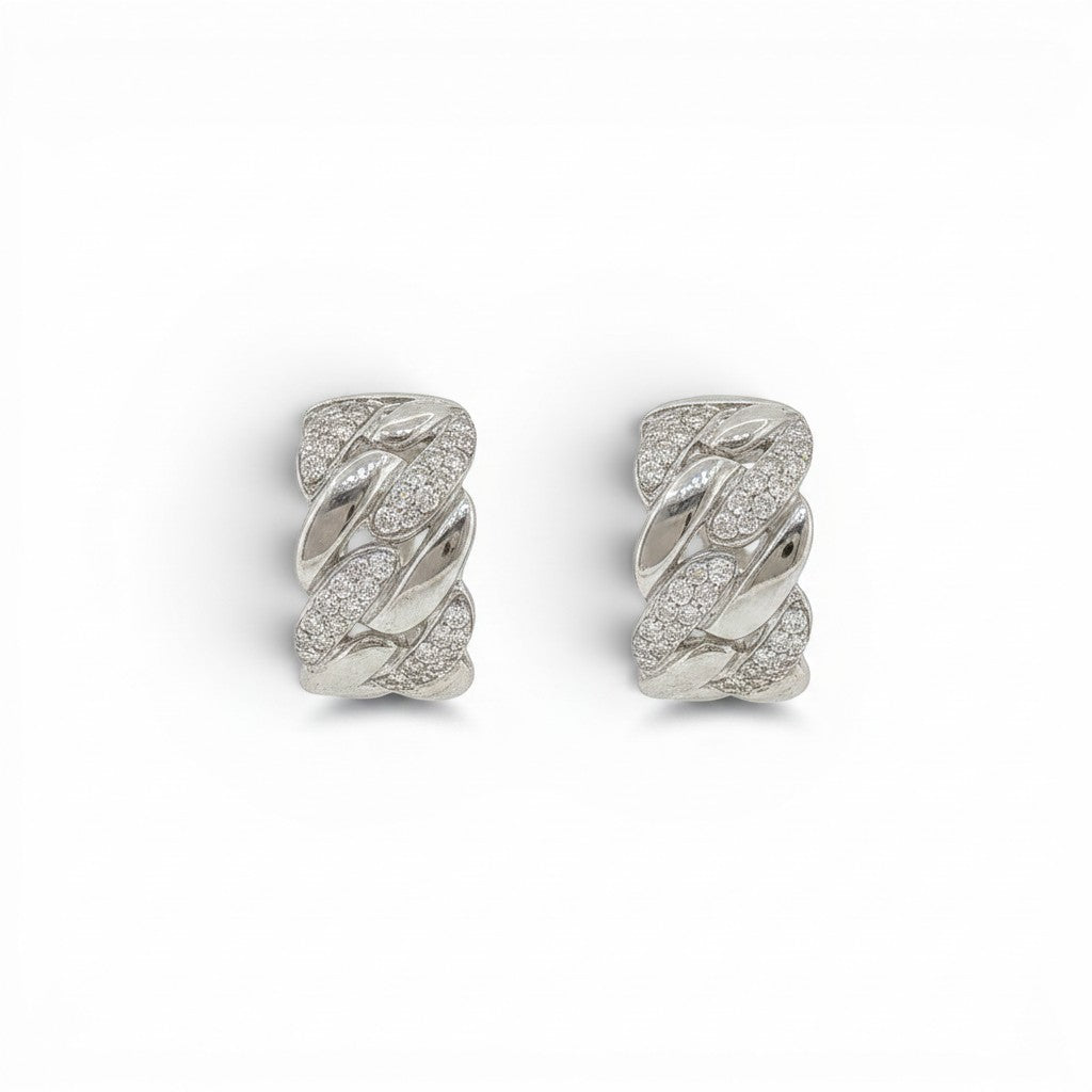 Diamond Pavé Chain-Link Huggie Earrings-Bijoux Village Fine Jewellers