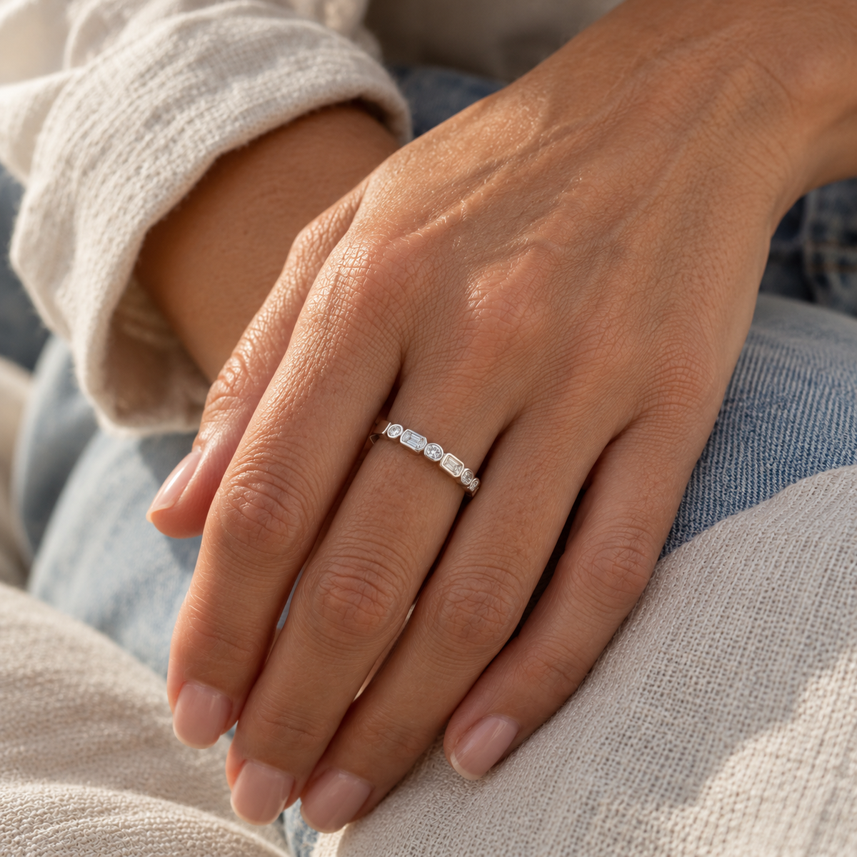 Alternating Baguette & Round Lab Diamond Half Eternity Band-Bijoux Village Fine Jewellers