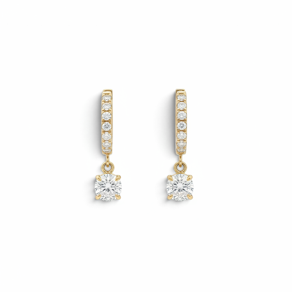 18K Yellow Gold Natural Diamond Huggie & Drop Earrings – 1.20 CTW-Bijoux Village Fine Jewellers