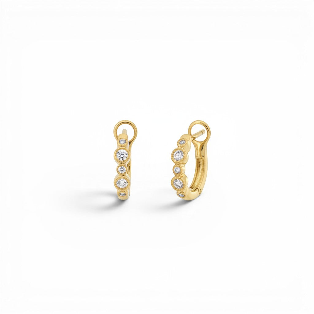 Milgrain Bezel-Set Diamond Huggie Earrings in 18K Yellow Gold-Bijoux Village Fine Jewellers