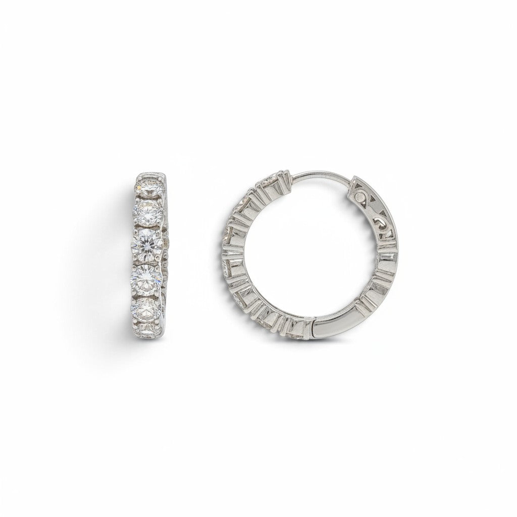 3.00 CTs Natural Diamond Inside-Out Huggie Hoops in 14K White Gold-Bijoux Village Fine Jewellers