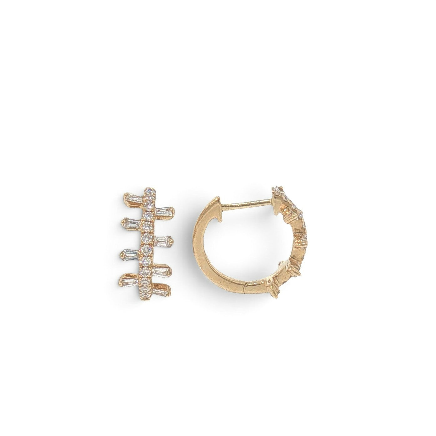 18K Yellow Gold Baguette & Round Natural Diamond Huggie Hoops – 0.37 CTs-Bijoux Village Fine Jewellers