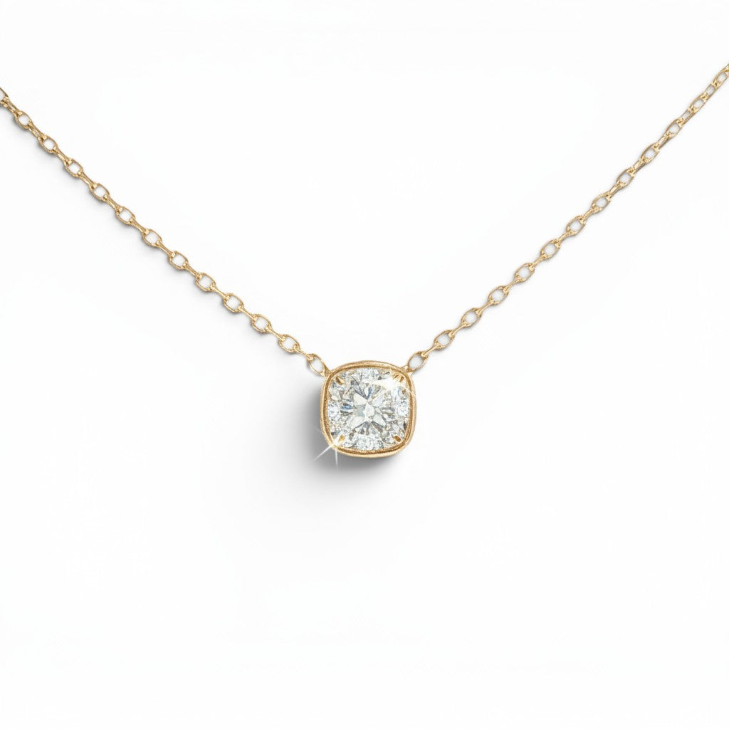 Cushion-Cut Lab-Grown Diamond Solitaire Necklace in 10K Yellow Gold-Bijoux Village Fine Jewellers
