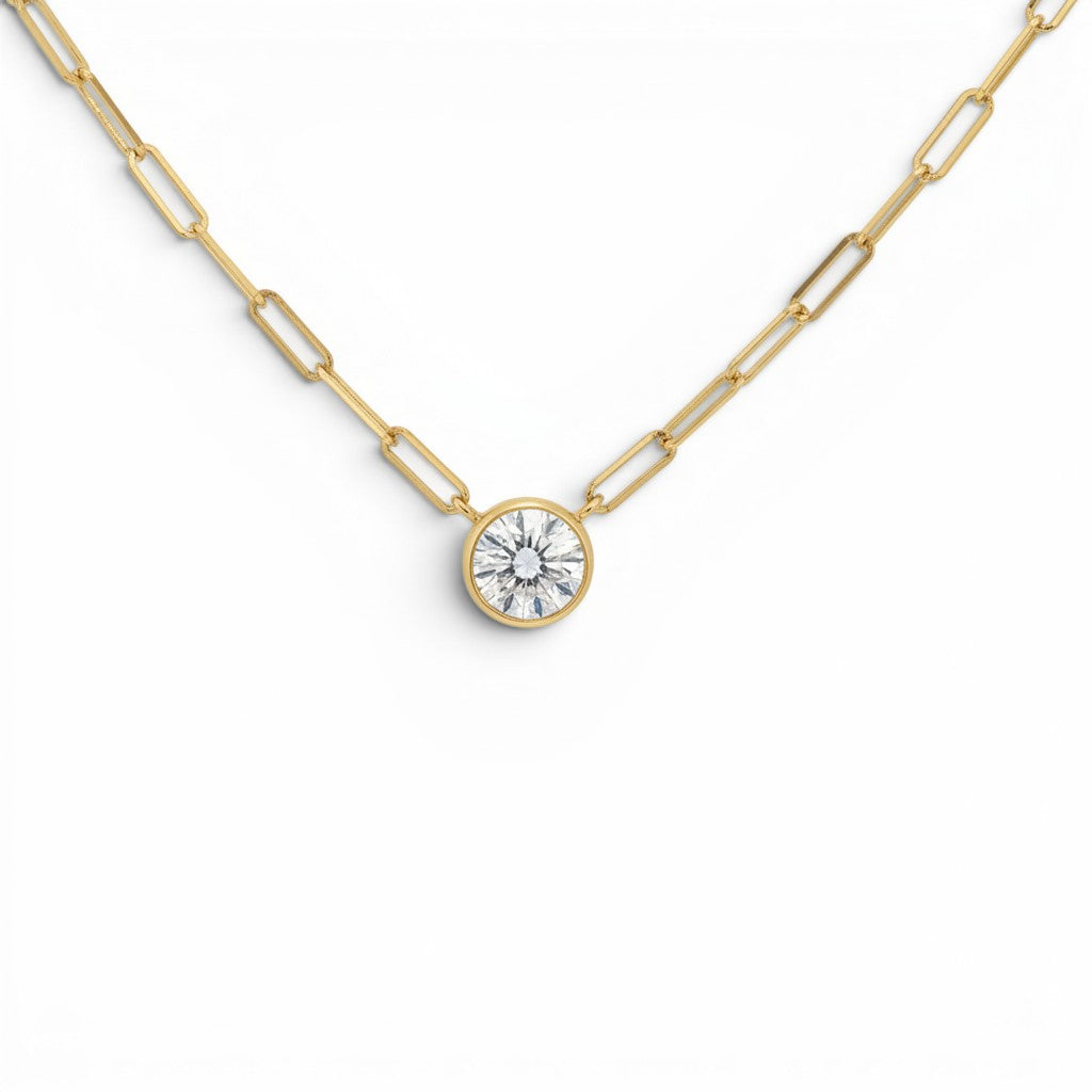 1.0 Carat Bezel Set Diamond Paperclip Necklace in 10K Yellow Gold-Bijoux Village Fine Jewellers