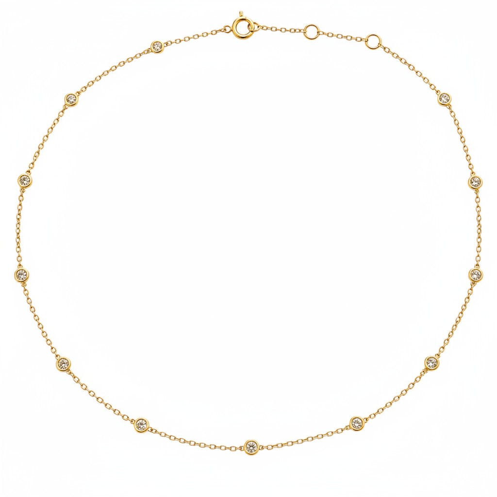Diamond Station Necklace in 18K Yellow Gold-Bijoux Village Fine Jewellers
