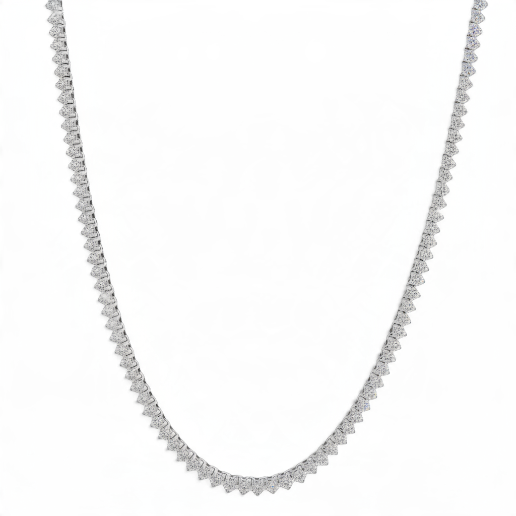 Classic Diamond Tennis Necklace – 14K White Gold, 8.42 CT-Bijoux Village Fine Jewellers