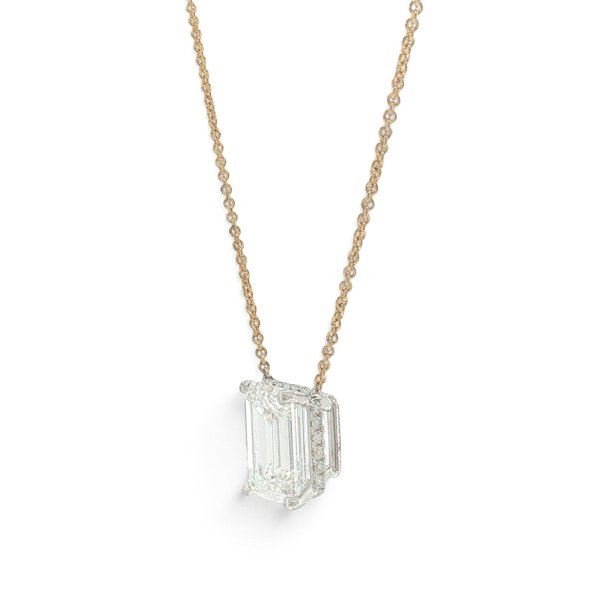 5.04 CT Emerald-Cut Lab-Grown Diamond Hidden Halo Pendant in 18K White & Yellow Gold-Bijoux Village Fine Jewellers