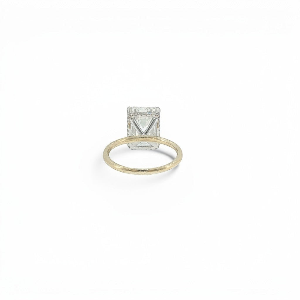5.08 CT Lab-Grown Emerald Cut Diamond Hidden Halo Engagement Ring in 14K Yellow & White Gold-Bijoux Village Fine Jewellers
