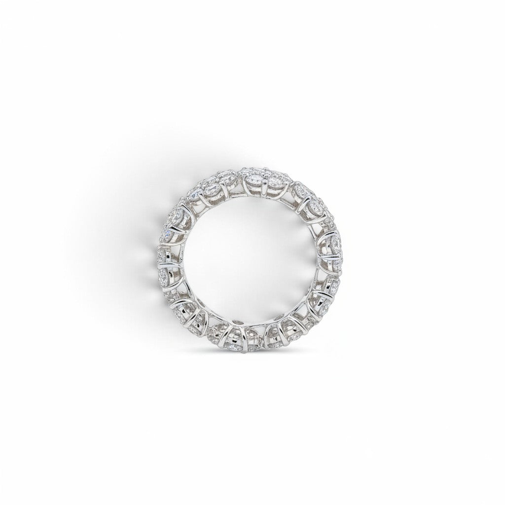 3.50 CTs Natural Diamond Floral Eternity Band in 18K White Gold-Diamond-Bijoux Village Fine Jewellers