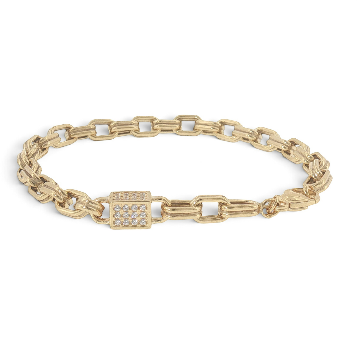 14K Yellow Gold Italian-Made Cubic Zirconia Box Link Bracelet-Bijoux Village Fine Jewellers