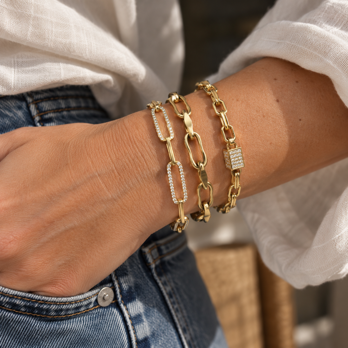 14K Yellow Gold Italian-Made Cubic Zirconia Box Link Bracelet-Bijoux Village Fine Jewellers