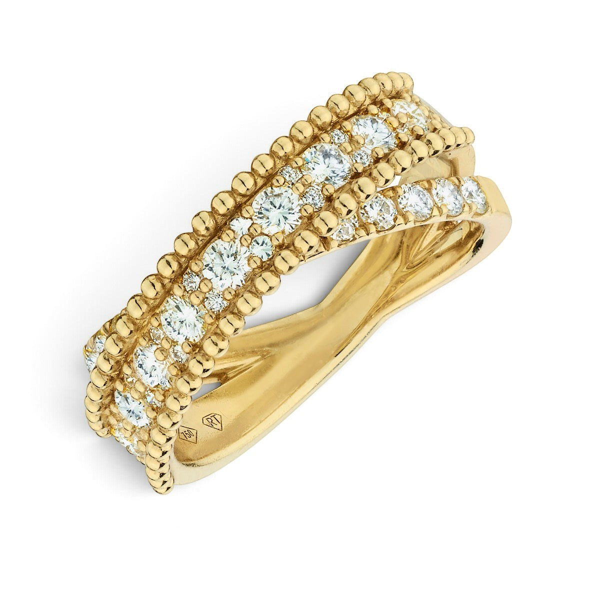 Yellow Gold Beaded Crossover Natural Diamond Ring-18 Karat-Bijoux Village Fine Jewellers