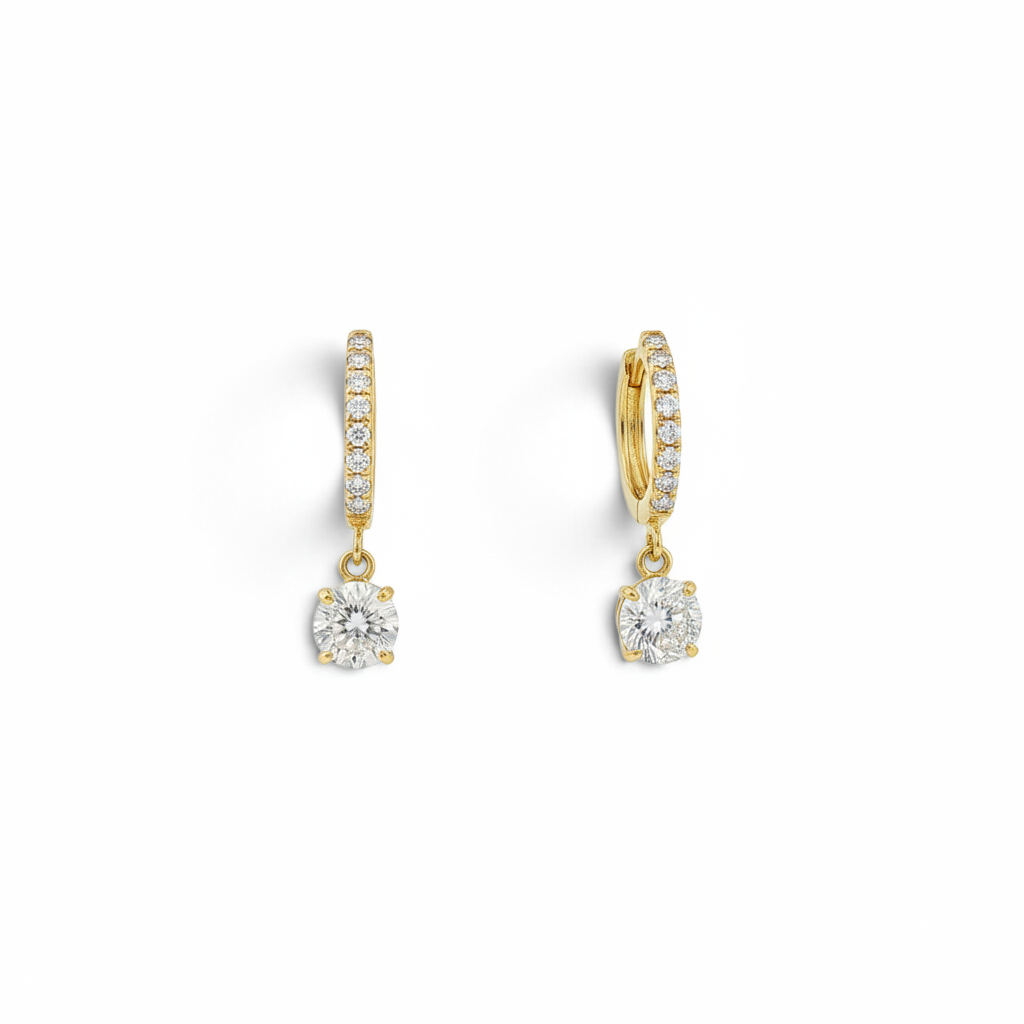 18K Yellow Gold Natural Diamond Huggie & Drop Earrings – 1.20 CTW-Bijoux Village Fine Jewellers