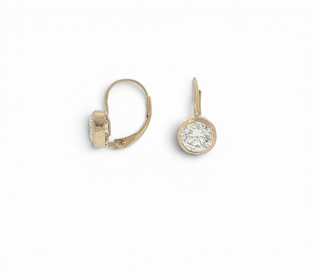 14K Yellow Gold Bezel-Set Round Brilliant Diamond Leverback Earrings-Bijoux Village Fine Jewellers