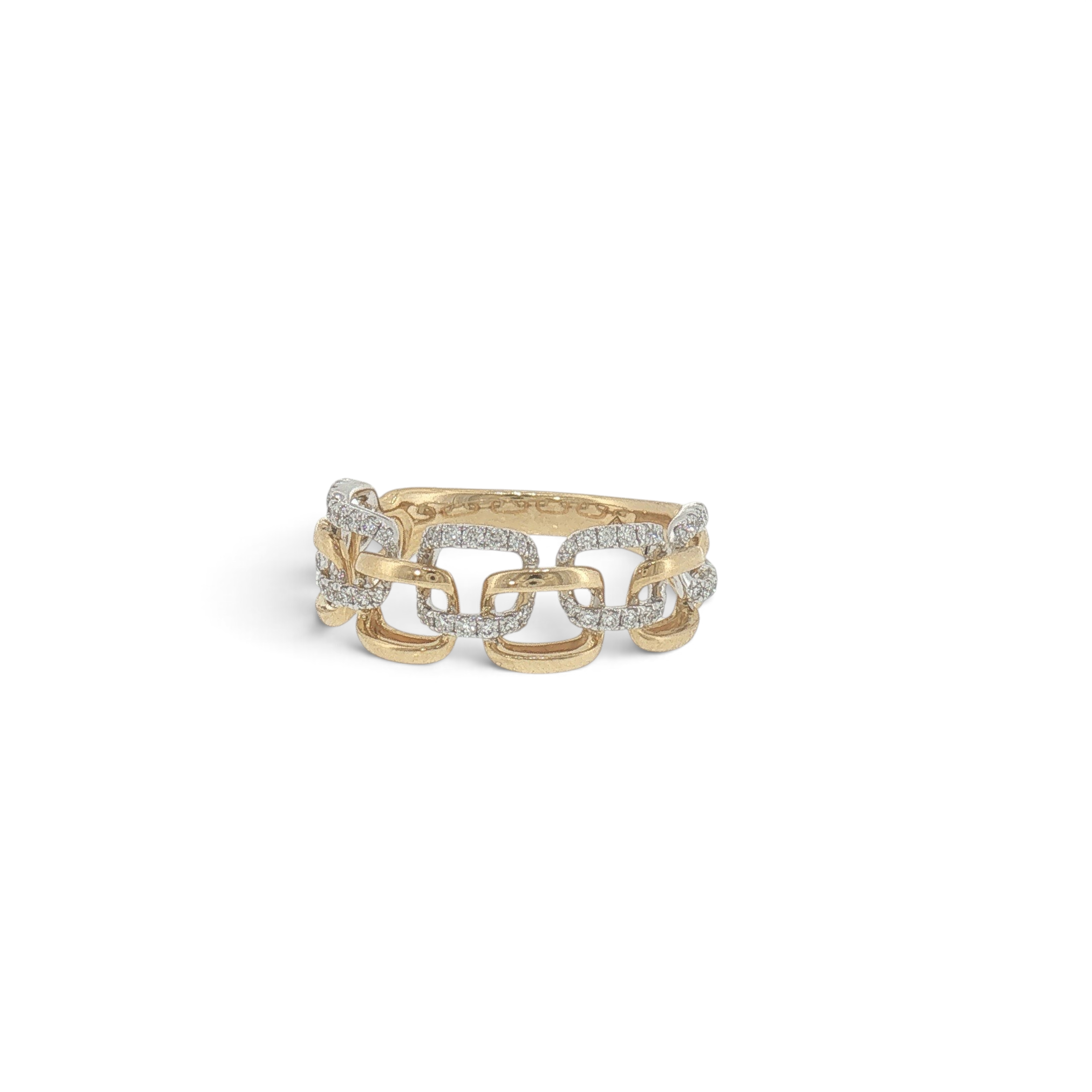 Bijoux Village Fine Jewellers 18K yellow gold interlocking link ring with pavé-set round brilliant diamonds
