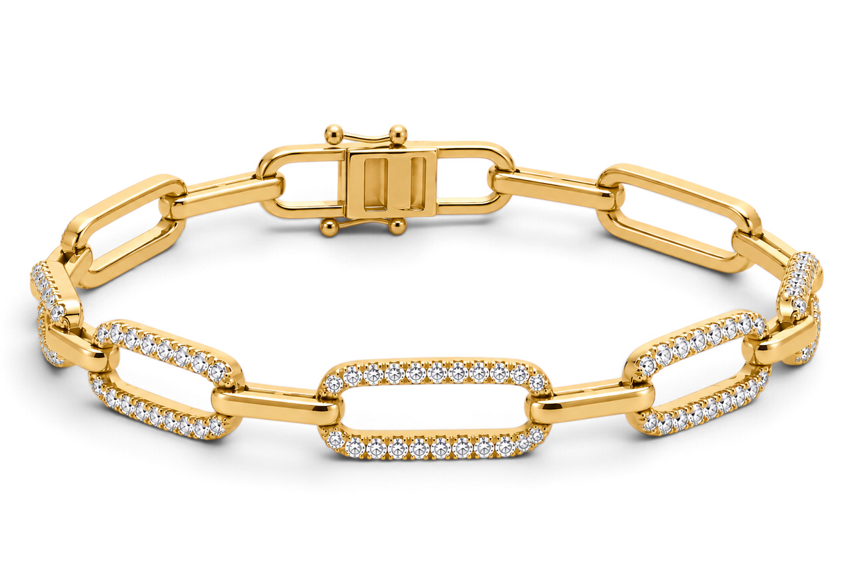 18K Yellow Gold 2.40 CT Diamond Paperclip Link Bracelet – 7"-Bijoux Village Fine Jewellers