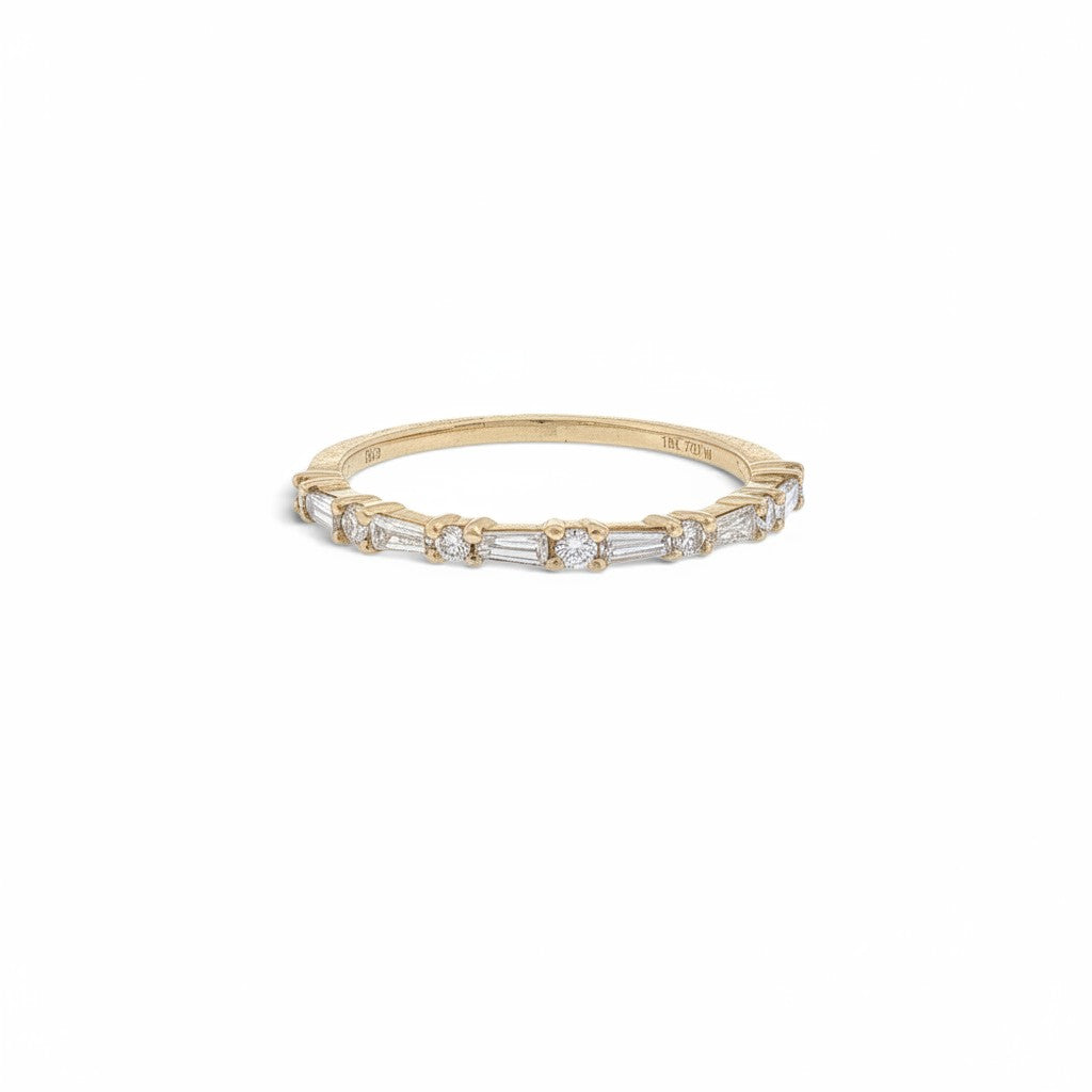 Yellow Gold Baguette & Round Diamond Stacking Band-Bijoux Village Fine Jewellers