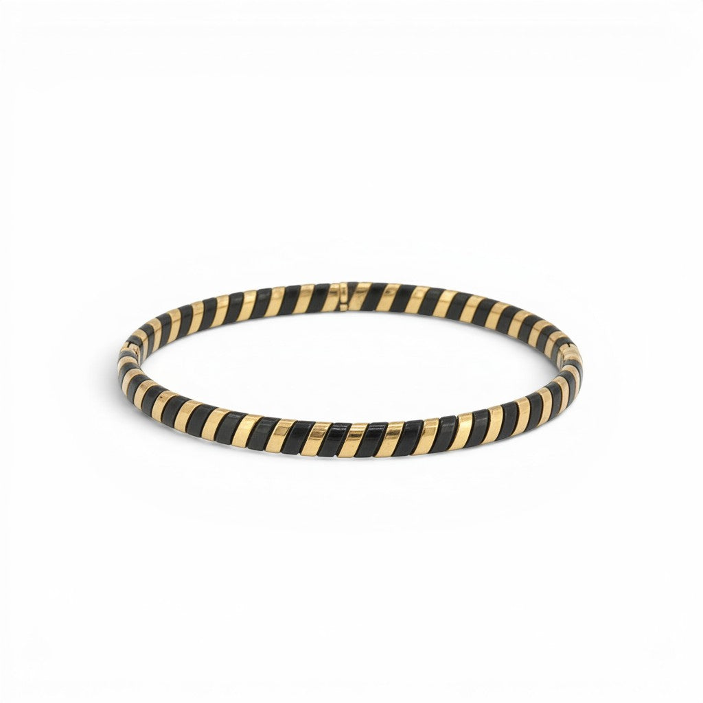 18K Yellow Gold & Striped Onyx Bangle Bracelet-Bijoux Village Fine Jewellers