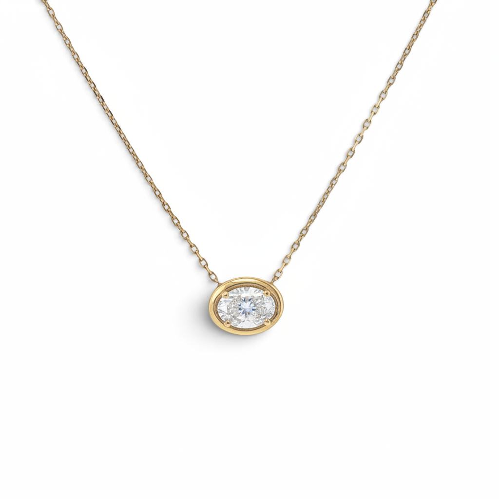 1.51 CT Natural Oval Diamond Bezel Necklace-Bijoux Village Fine Jewellers