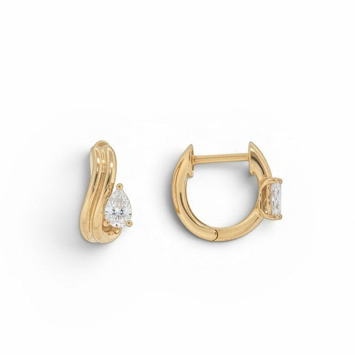 Pear Diamond Huggie Earrings in 18K Yellow Gold-Bijoux Village Fine Jewellers