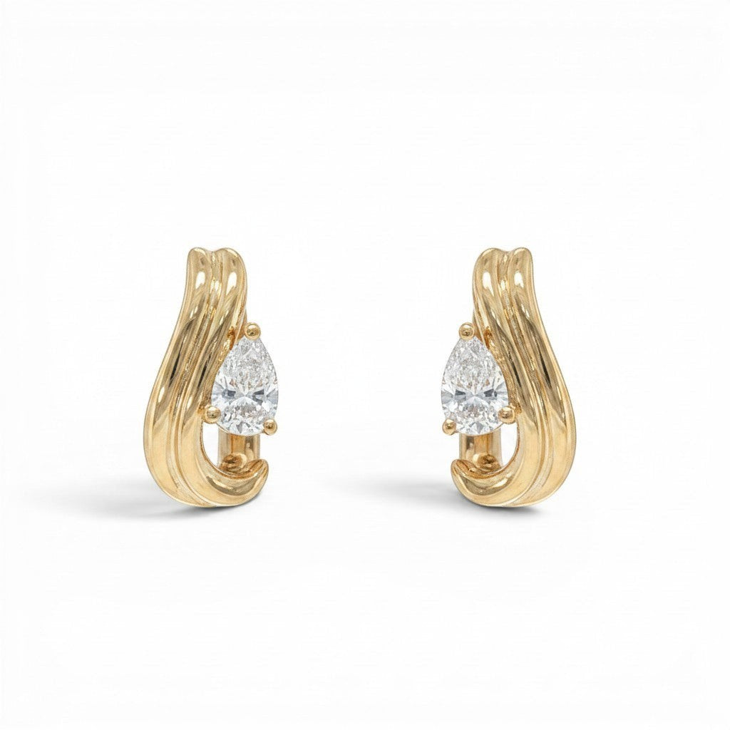 Pear Diamond Huggie Earrings in 18K Yellow Gold-Bijoux Village Fine Jewellers