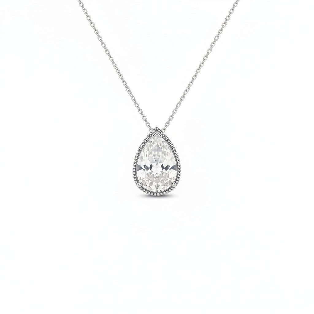 Pear-Shaped White Sapphire Pendant Necklace-Bijoux Village Fine Jewellers