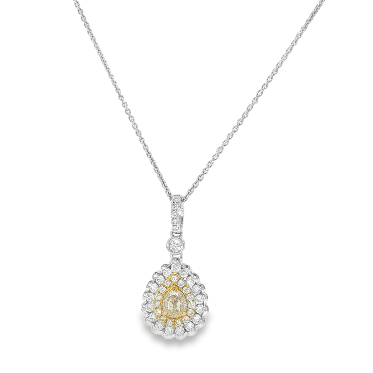 0.35 CT Fancy Yellow Pear-Shaped Diamond Double Halo Pendant Necklace-White Gold-Bijoux Village Fine Jewellers